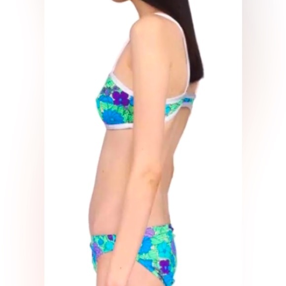 New Anna Sui x Free People Beckoning Blossoms Med Green Purple Floral 2pc Bikini - Picture 6 of 11
